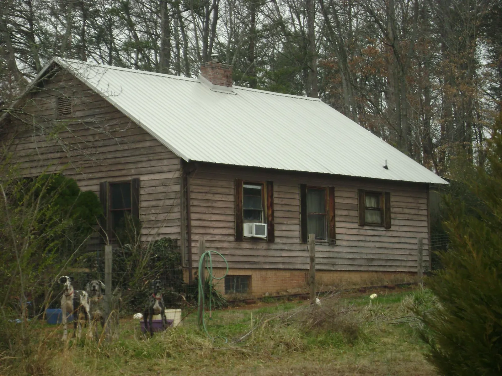 White metal roof on an old wood sided farmhouse, from a Metal Roof Installation job in Livonia